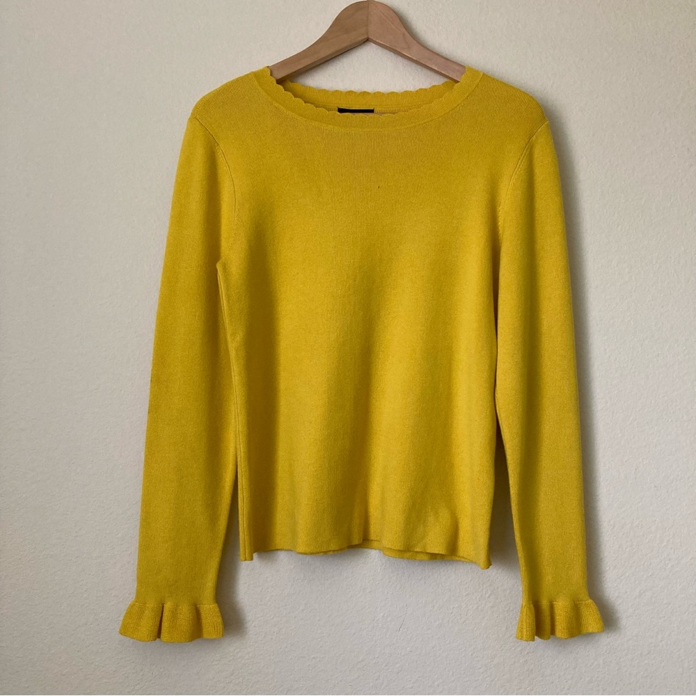 Halogen Scallop Trim Mustard Yellow Sweater | NWT